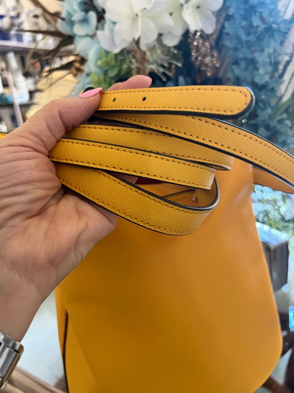 Karl Lagerfeld Yellow Saffiano Shoulder Bucket Bag - Picture 8 of 12